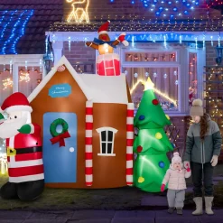 Tangkula 7 FT Christmas Inflatables Ginger House with Santa Claus & Christmas Tree