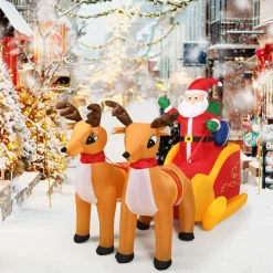 Tangkula 7.5 FT Christmas Inflatable Lighted Santa Claus on Sleigh with Reindeers & Gift Boxes