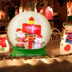 Tangkula 4.2 FT Christmas Inflatable Santa Snow Globe, Light Up Crystal Ball with Santa, Snowman & Road Sign