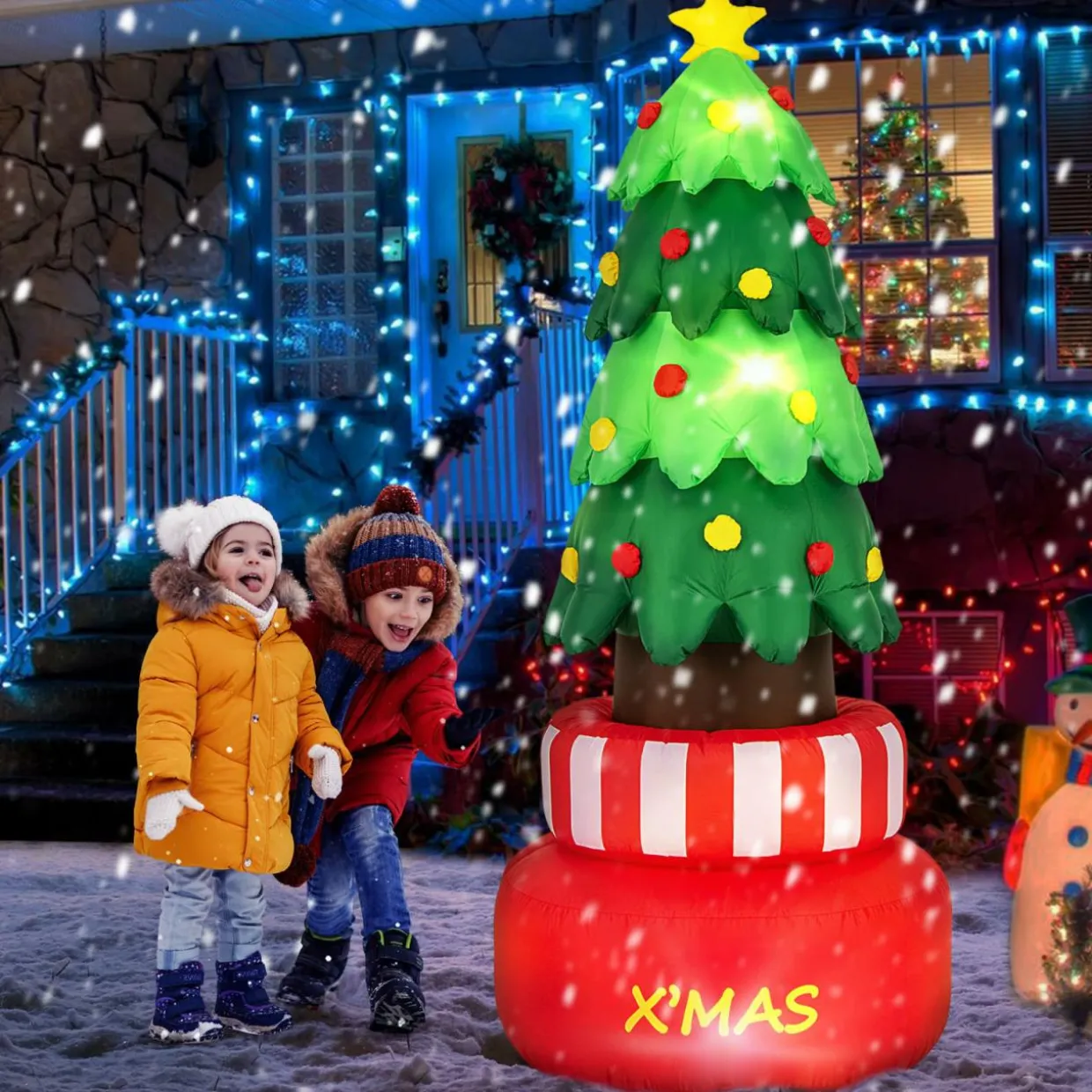 Tangkula 8 FT Christmas Inflatables, Blow-up Rotating Xmas Tree with Built-in LED Lights