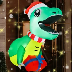 Tangkula 3.3 FT Christmas Inflatable Dinosaur Broke Out from Window