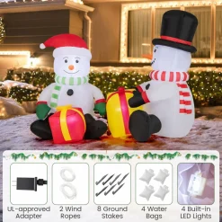 Tangkula 5 FT Christmas Inflatables, 2 Cute Blow-up Snowman with Gift Boxes