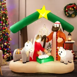 Tangkula 6.7 FT Christmas Inflatable Nativity Scene with LED Lights & Built-in Air Blower