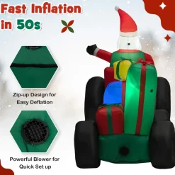 Tangkula 9 FT Christmas Inflatable Santa Claus on Truck with Gift Boxes, with Built-in LED Lights & Waterproof Fan