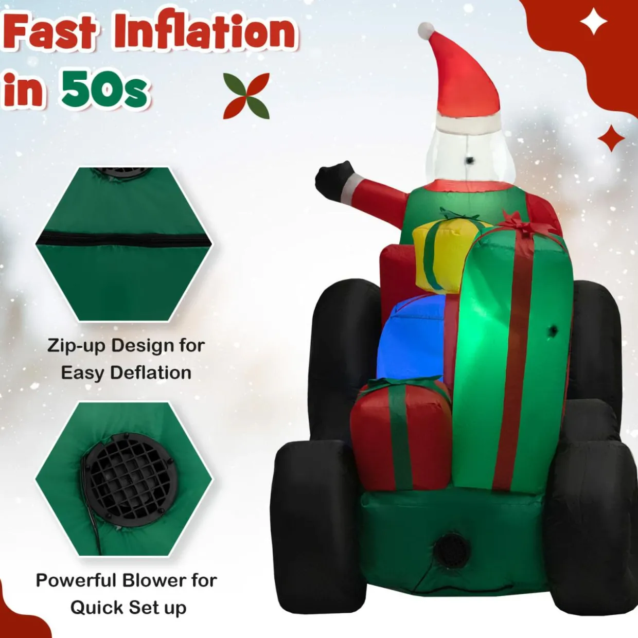 Tangkula 9 FT Christmas Inflatable Santa Claus on Truck with Gift Boxes, with Built-in LED Lights & Waterproof Fan