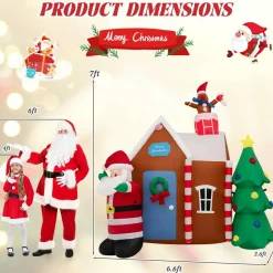 Tangkula 7 FT Christmas Inflatables Ginger House with Santa Claus & Christmas Tree
