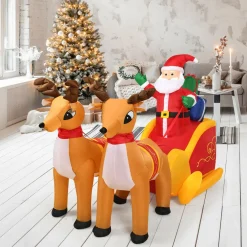 Tangkula 7.5 FT Christmas Inflatable Lighted Santa Claus on Sleigh with Reindeers & Gift Boxes