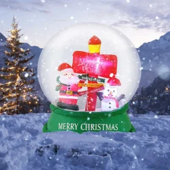 Tangkula 4.2 FT Christmas Inflatable Santa Snow Globe, Light Up Crystal Ball with Santa, Snowman & Road Sign