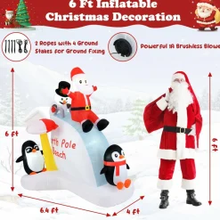Tangkula 6.4 FT Christmas Inflatable Penguins, Santa & Snowman on Slide