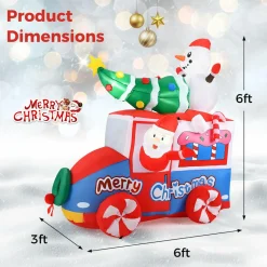 Tangkula 6 FT Christmas Inflatable Santa Claus Driving Car with Xmas Tree & Snowman