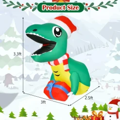 Tangkula 3.3 FT Christmas Inflatable Dinosaur Broke Out from Window