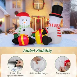 Tangkula 5 FT Christmas Inflatables, 2 Cute Blow-up Snowman with Gift Boxes