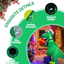 Tangkula 6 FT Christmas Inflatable Dinosaur, Indoor & Outdoor Christmas Decoration