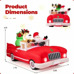 Tangkula 7.7 FT Christmas Inflatable Santa Claus & Reindeer Riding Car with Gift Bag