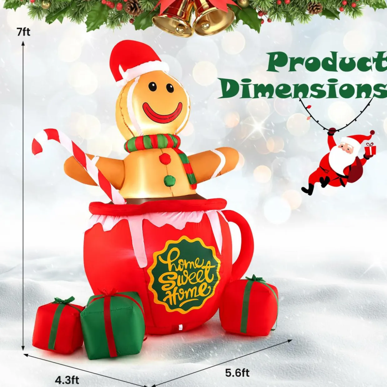 Tangkula 7 FT Christmas Inflatable Gingerbread Man in Hot Cocoa Mug