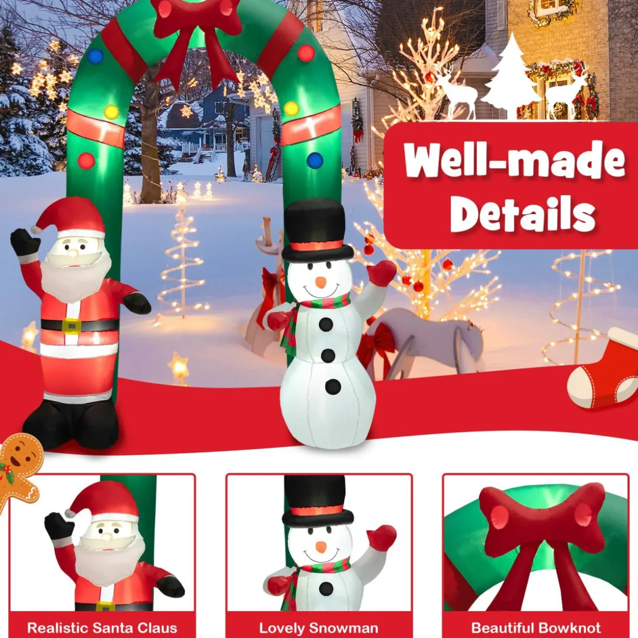 Tangkula 8 FT Christmas Inflatable Archway w/ Santa Claus & Snowman