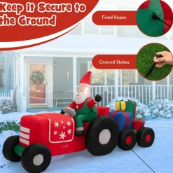 Tangkula 9 FT Christmas Inflatable Santa Claus on Truck with Gift Boxes, with Built-in LED Lights & Waterproof Fan