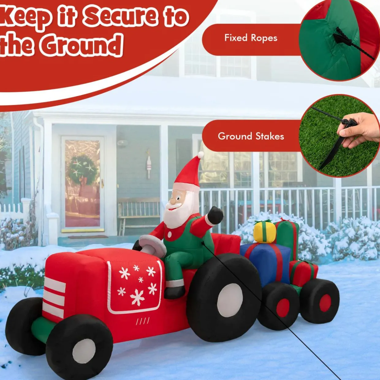 Tangkula 9 FT Christmas Inflatable Santa Claus on Truck with Gift Boxes, with Built-in LED Lights & Waterproof Fan