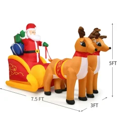 Tangkula 7.5 FT Christmas Inflatable Lighted Santa Claus on Sleigh with Reindeers & Gift Boxes