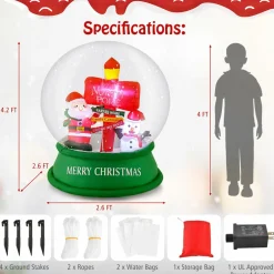 Tangkula 4.2 FT Christmas Inflatable Santa Snow Globe, Light Up Crystal Ball with Santa, Snowman & Road Sign