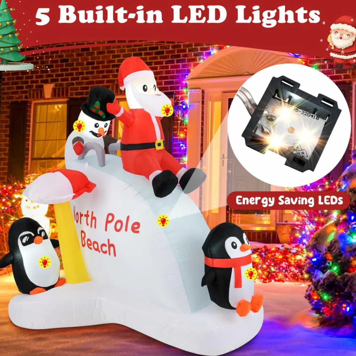 Tangkula 6.4 FT Christmas Inflatable Penguins, Santa & Snowman on Slide