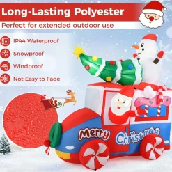 Tangkula 6 FT Christmas Inflatable Santa Claus Driving Car with Xmas Tree & Snowman