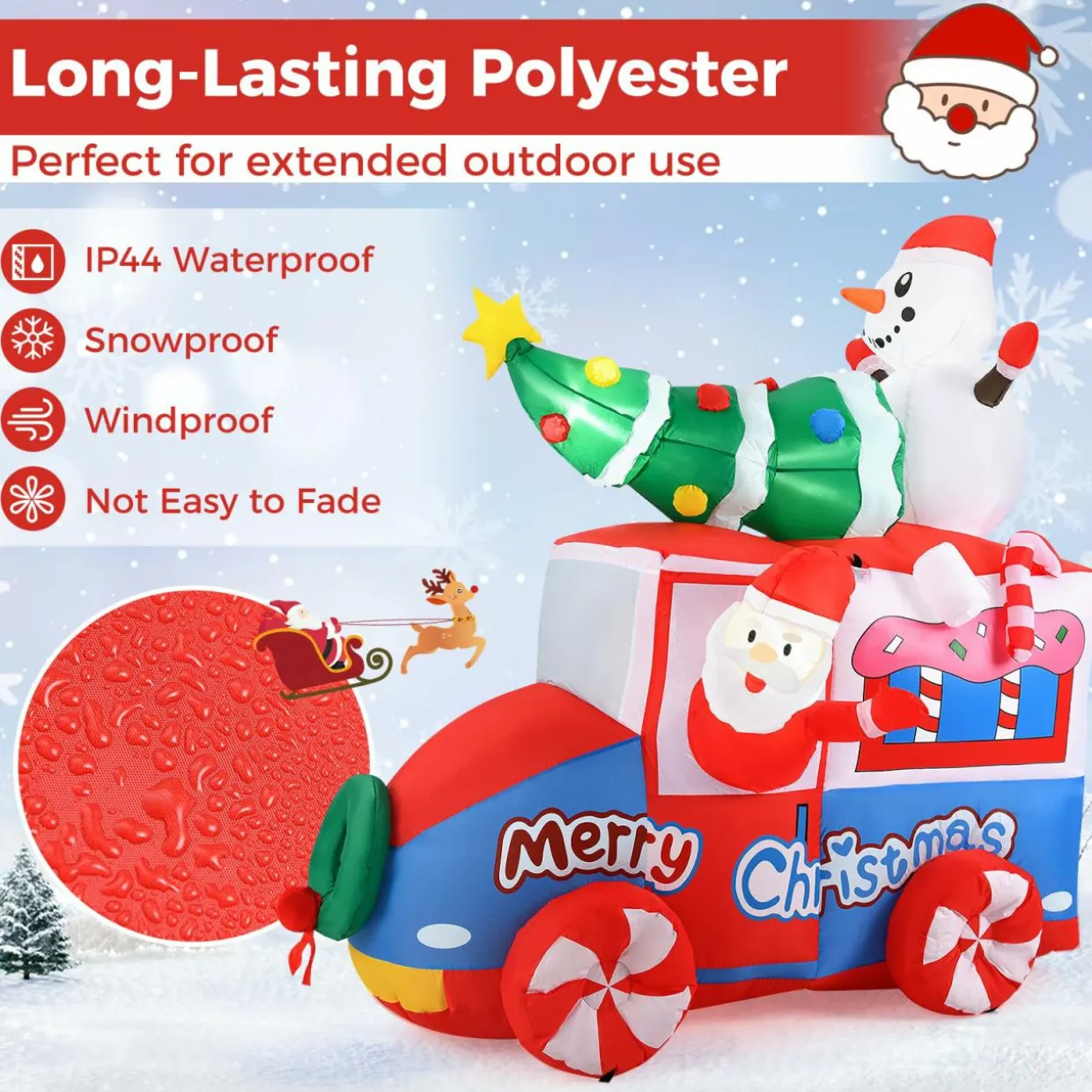 Tangkula 6 FT Christmas Inflatable Santa Claus Driving Car with Xmas Tree & Snowman