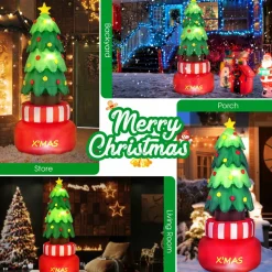 Tangkula 8 FT Christmas Inflatables, Blow-up Rotating Xmas Tree with Built-in LED Lights