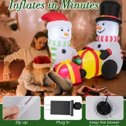 Tangkula 5 FT Christmas Inflatables, 2 Cute Blow-up Snowman with Gift Boxes