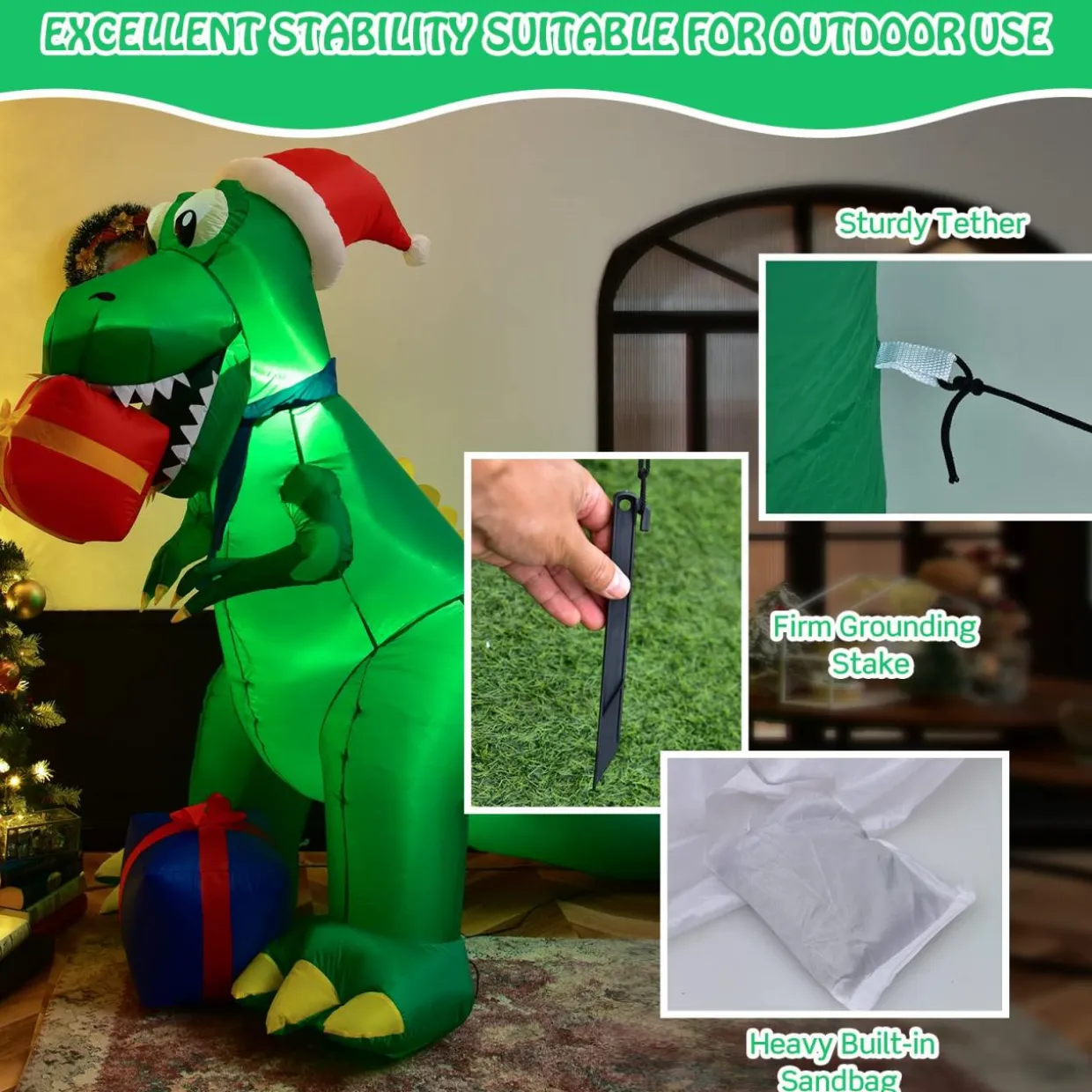 Tangkula 6 FT Christmas Inflatable Dinosaur, Indoor & Outdoor Christmas Decoration