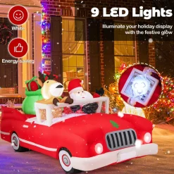 Tangkula 7.7 FT Christmas Inflatable Santa Claus & Reindeer Riding Car with Gift Bag