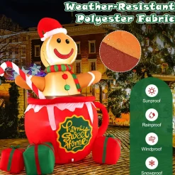 Tangkula 7 FT Christmas Inflatable Gingerbread Man in Hot Cocoa Mug