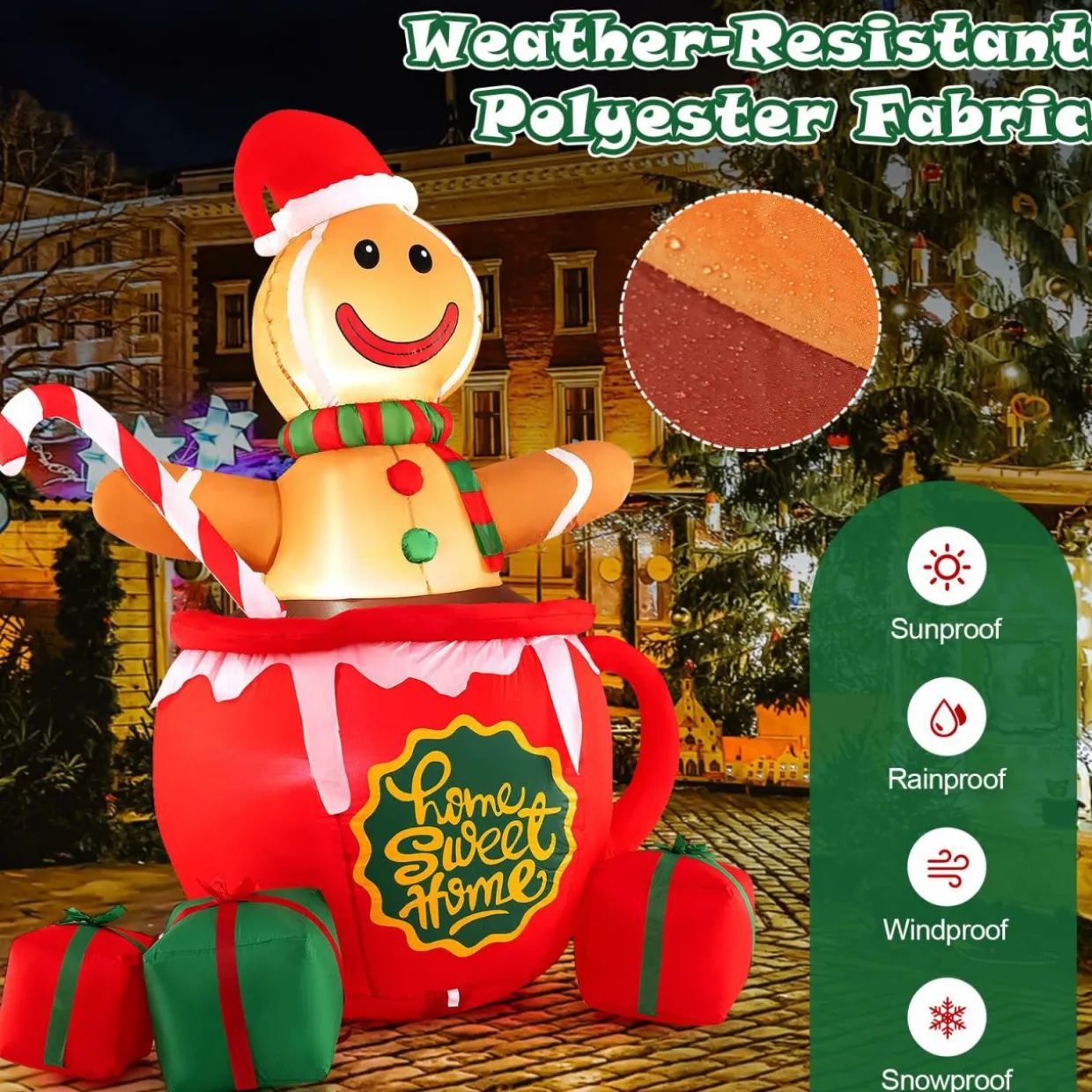 Tangkula 7 FT Christmas Inflatable Gingerbread Man in Hot Cocoa Mug
