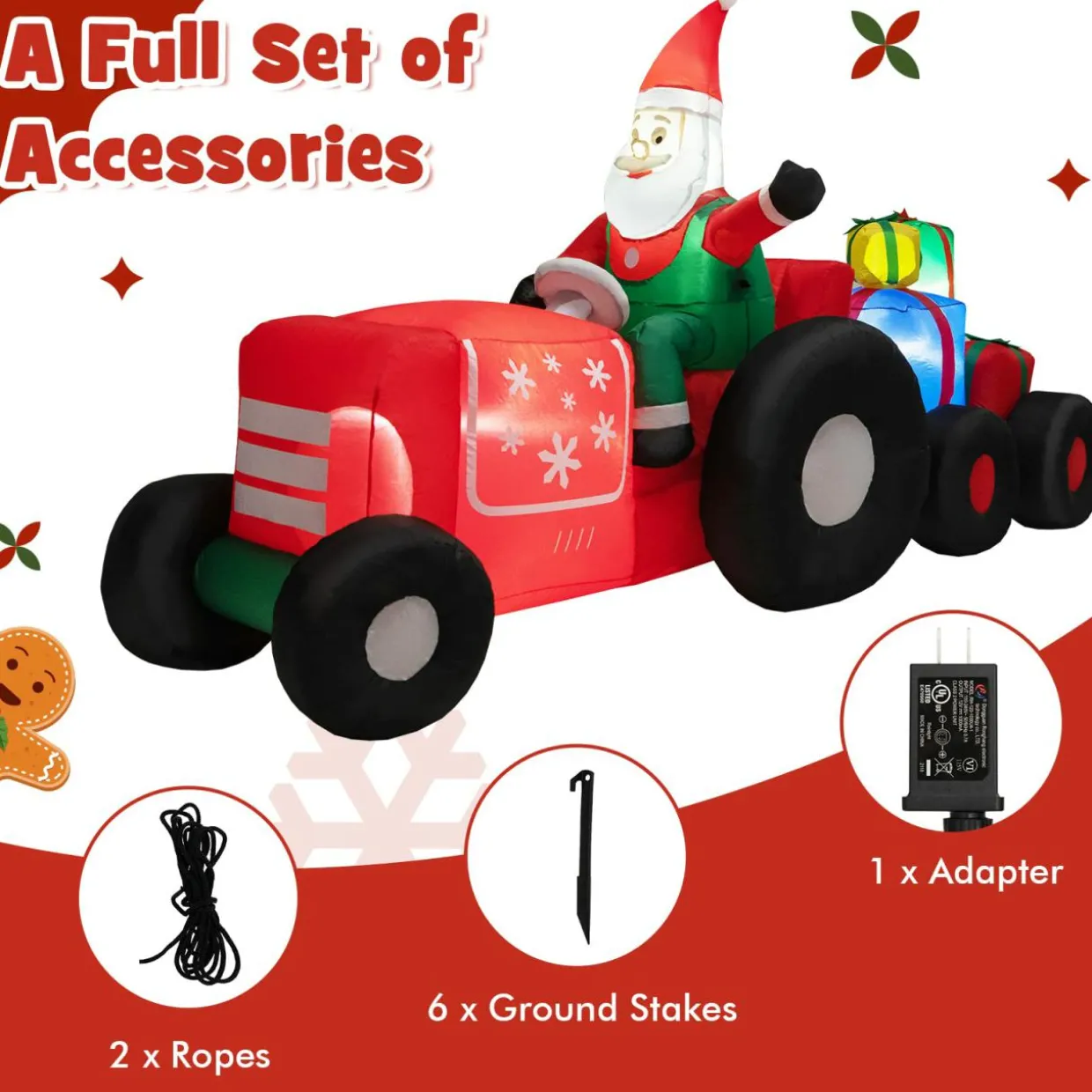 Tangkula 9 FT Christmas Inflatable Santa Claus on Truck with Gift Boxes, with Built-in LED Lights & Waterproof Fan