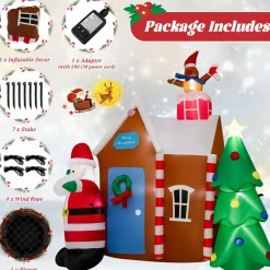 Tangkula 7 FT Christmas Inflatables Ginger House with Santa Claus & Christmas Tree