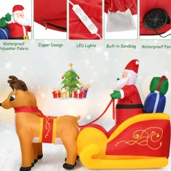 Tangkula 7.5 FT Christmas Inflatable Lighted Santa Claus on Sleigh with Reindeers & Gift Boxes