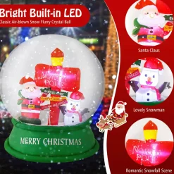 Tangkula 4.2 FT Christmas Inflatable Santa Snow Globe, Light Up Crystal Ball with Santa, Snowman & Road Sign