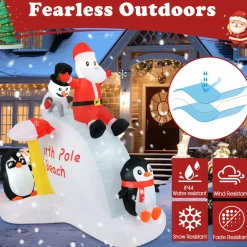 Tangkula 6.4 FT Christmas Inflatable Penguins, Santa & Snowman on Slide