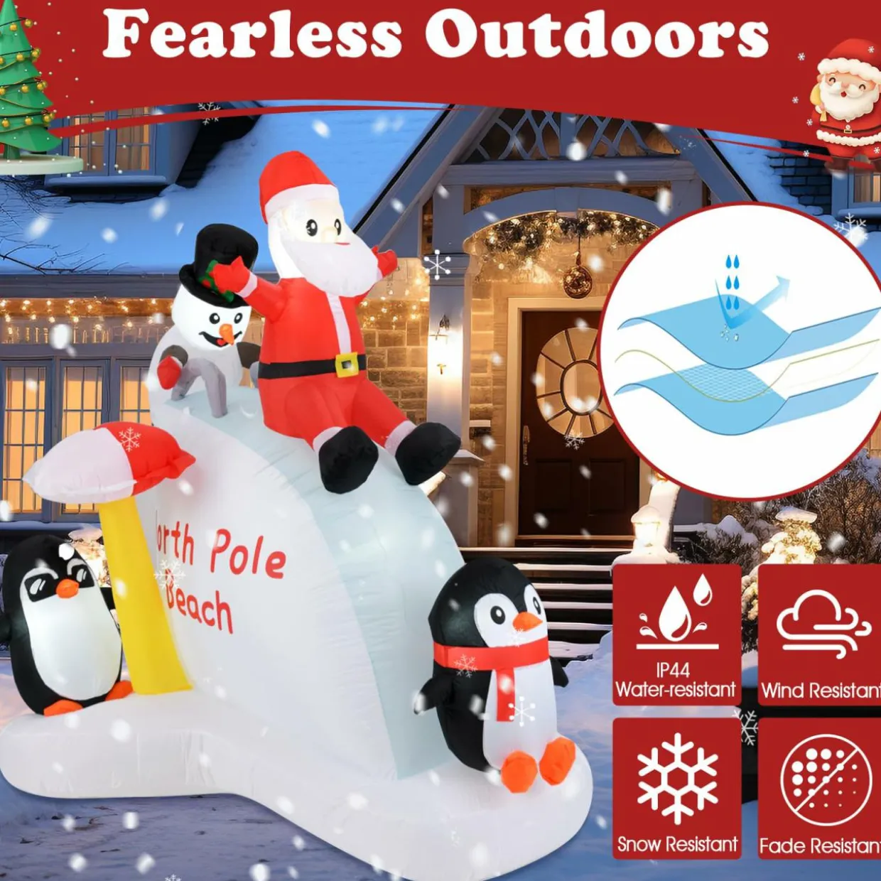 Tangkula 6.4 FT Christmas Inflatable Penguins, Santa & Snowman on Slide