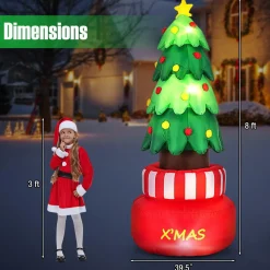 Tangkula 8 FT Christmas Inflatables, Blow-up Rotating Xmas Tree with Built-in LED Lights