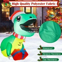 Tangkula 3.3 FT Christmas Inflatable Dinosaur Broke Out from Window