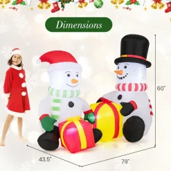 Tangkula 5 FT Christmas Inflatables, 2 Cute Blow-up Snowman with Gift Boxes