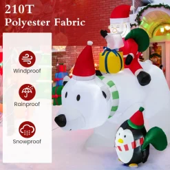 Tangkula 7.5 FT Christmas Inflatable Polar Bear, Blow up Santa Claus Riding Bear with Penguin, Gift Bags & Gift Box
