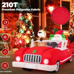 Tangkula 7.7 FT Christmas Inflatable Santa Claus & Reindeer Riding Car with Gift Bag