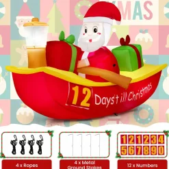 Tangkula 7 FT Christmas Inflatable Santa Claus Rowing Boat with Navigation Light