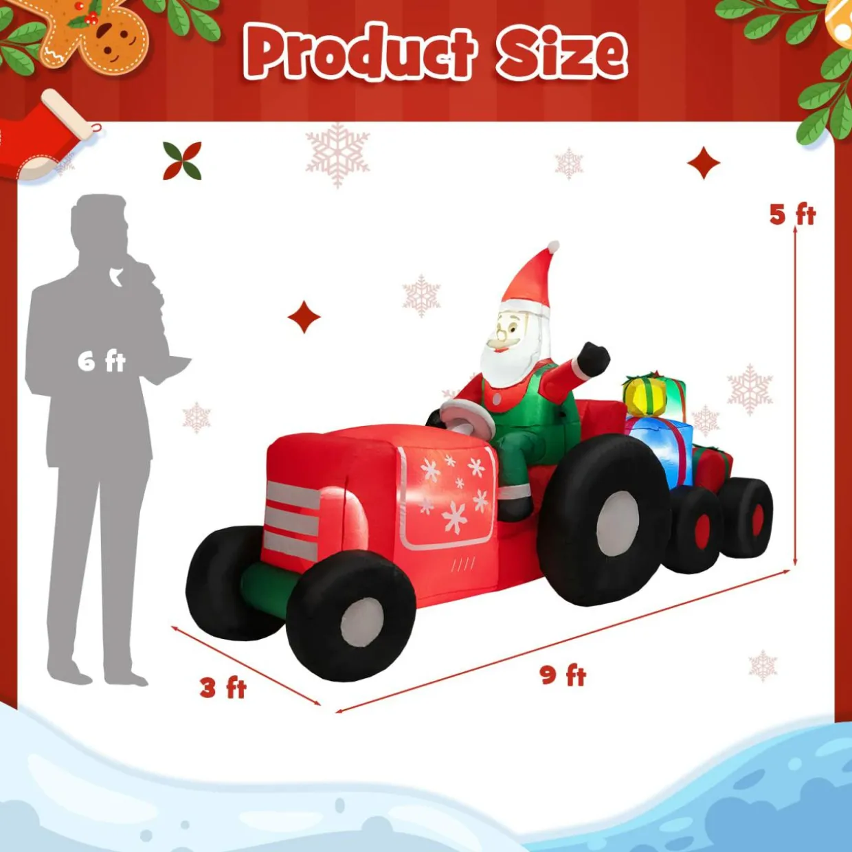 Tangkula 9 FT Christmas Inflatable Santa Claus on Truck with Gift Boxes, with Built-in LED Lights & Waterproof Fan