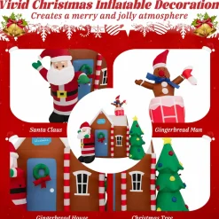 Tangkula 7 FT Christmas Inflatables Ginger House with Santa Claus & Christmas Tree