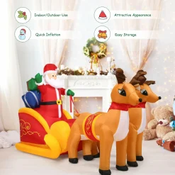 Tangkula 7.5 FT Christmas Inflatable Lighted Santa Claus on Sleigh with Reindeers & Gift Boxes