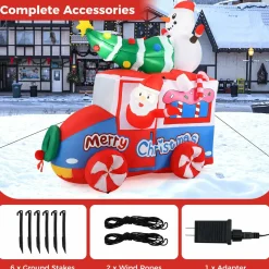 Tangkula 6 FT Christmas Inflatable Santa Claus Driving Car with Xmas Tree & Snowman