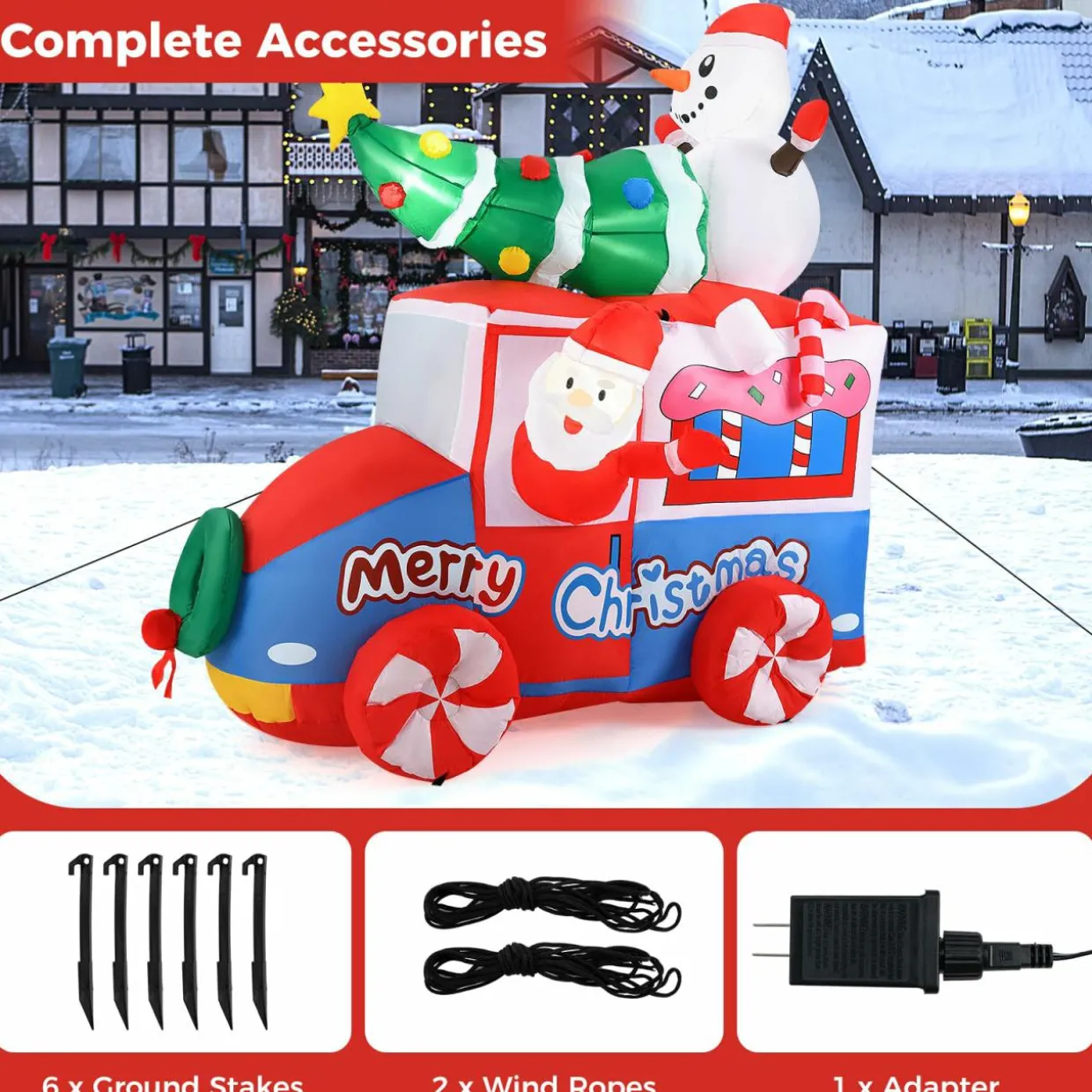 Tangkula 6 FT Christmas Inflatable Santa Claus Driving Car with Xmas Tree & Snowman
